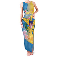 US Virgin Islands Family Matching Tank Maxi Dress and Hawaiian Shirt Coat of Arms Plumeria Curve Style - Wonder Print Shop