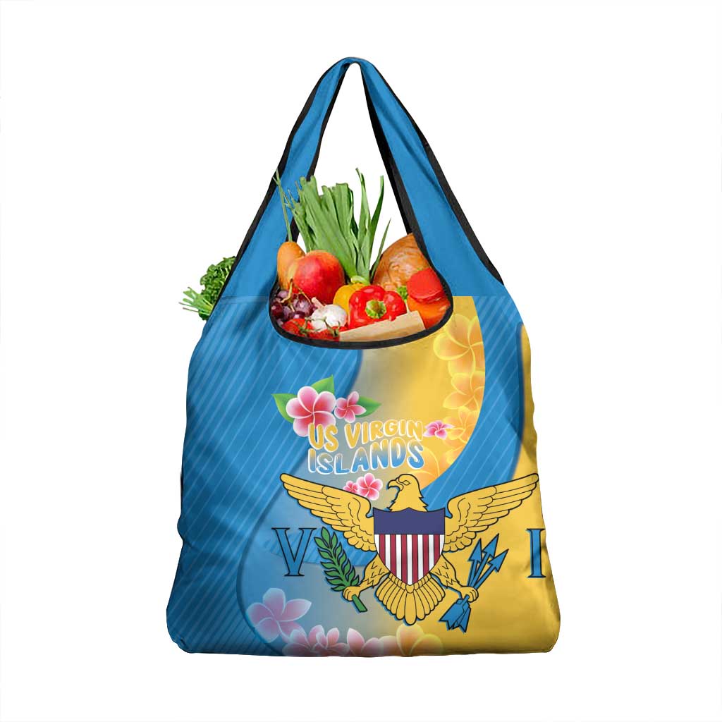 US Virgin Islands Grocery Bag Coat of Arms Plumeria Curve Style - Wonder Print Shop