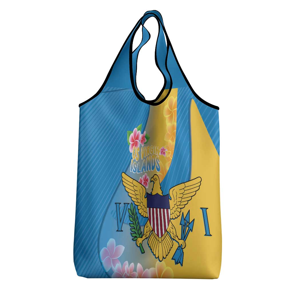 US Virgin Islands Grocery Bag Coat of Arms Plumeria Curve Style - Wonder Print Shop