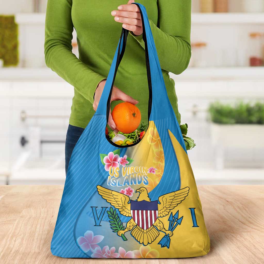 US Virgin Islands Grocery Bag Coat of Arms Plumeria Curve Style - Wonder Print Shop