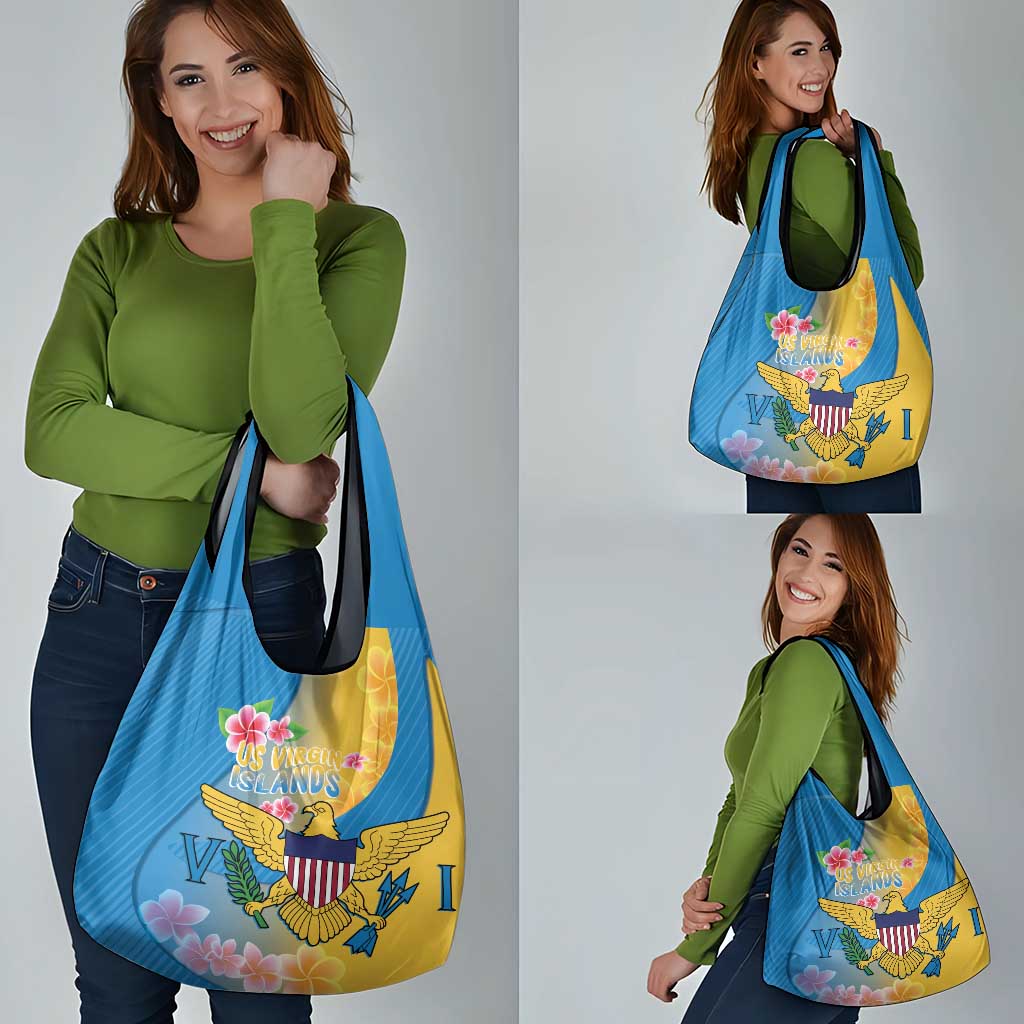 US Virgin Islands Grocery Bag Coat of Arms Plumeria Curve Style - Wonder Print Shop