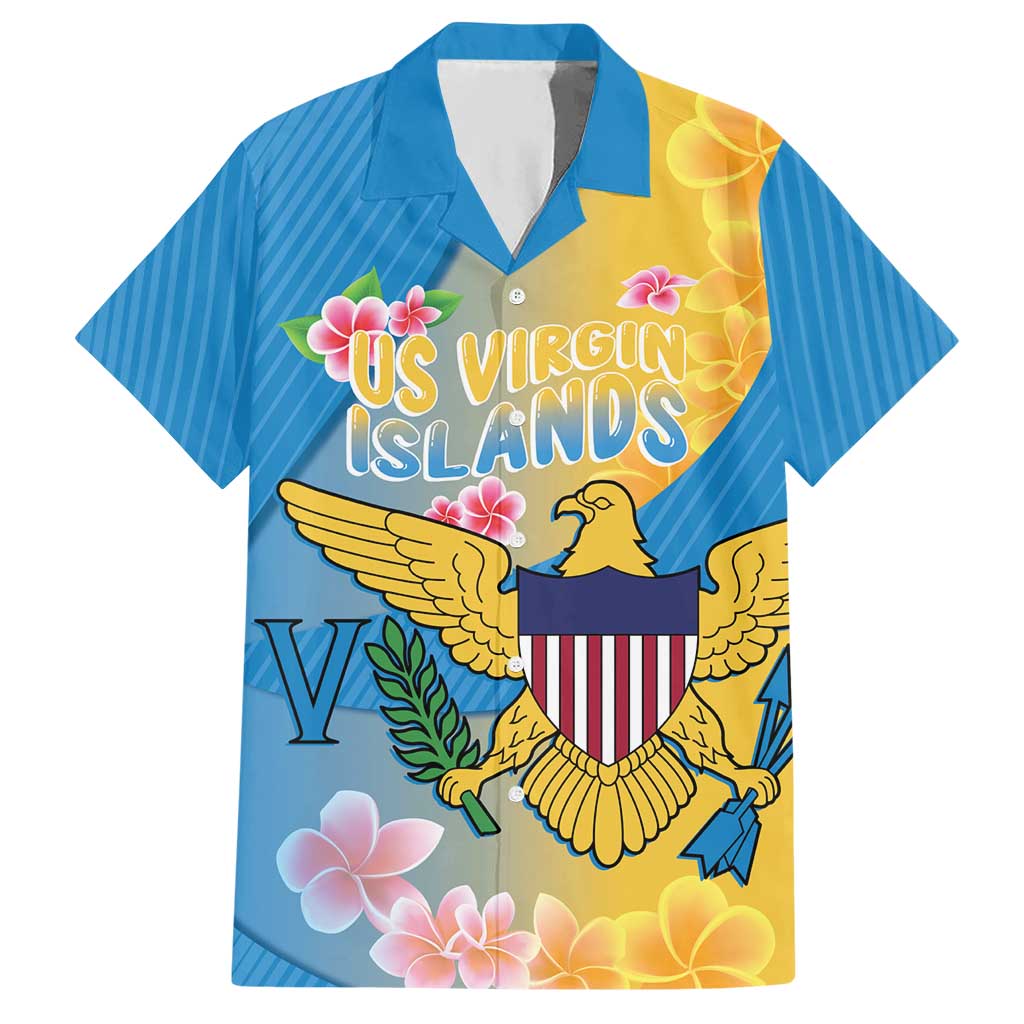 US Virgin Islands Hawaiian Shirt Coat of Arms Plumeria Curve Style - Wonder Print Shop