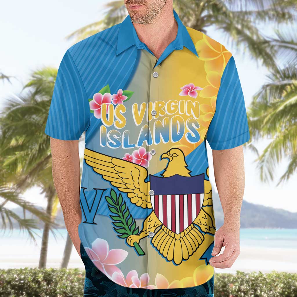US Virgin Islands Hawaiian Shirt Coat of Arms Plumeria Curve Style - Wonder Print Shop
