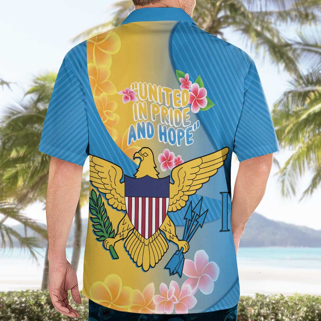 US Virgin Islands Hawaiian Shirt Coat of Arms Plumeria Curve Style - Wonder Print Shop