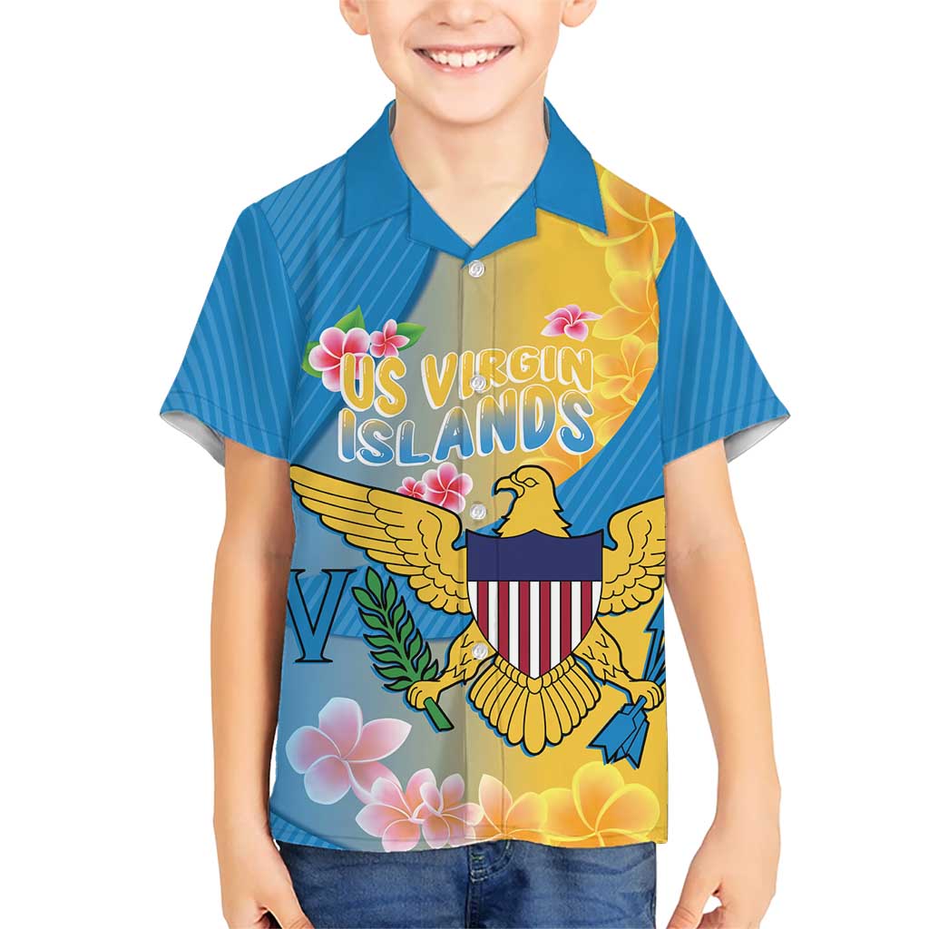 US Virgin Islands Hawaiian Shirt Coat of Arms Plumeria Curve Style - Wonder Print Shop