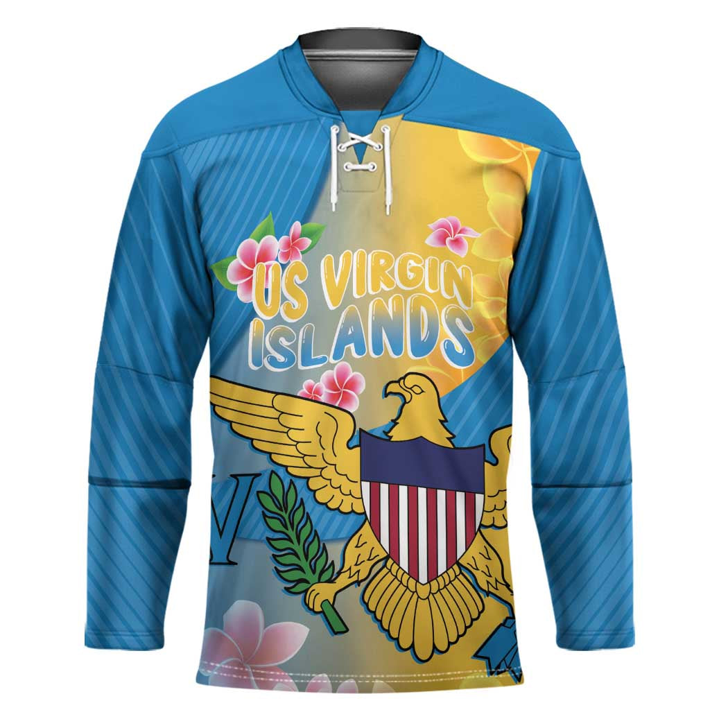 US Virgin Islands Hockey Jersey Coat of Arms Plumeria Curve Style - Wonder Print Shop