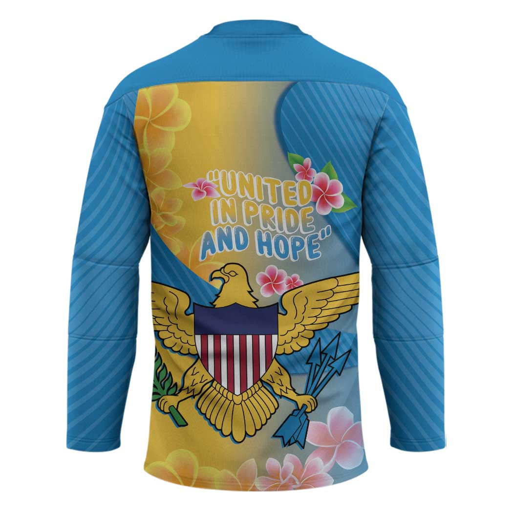 US Virgin Islands Hockey Jersey Coat of Arms Plumeria Curve Style - Wonder Print Shop