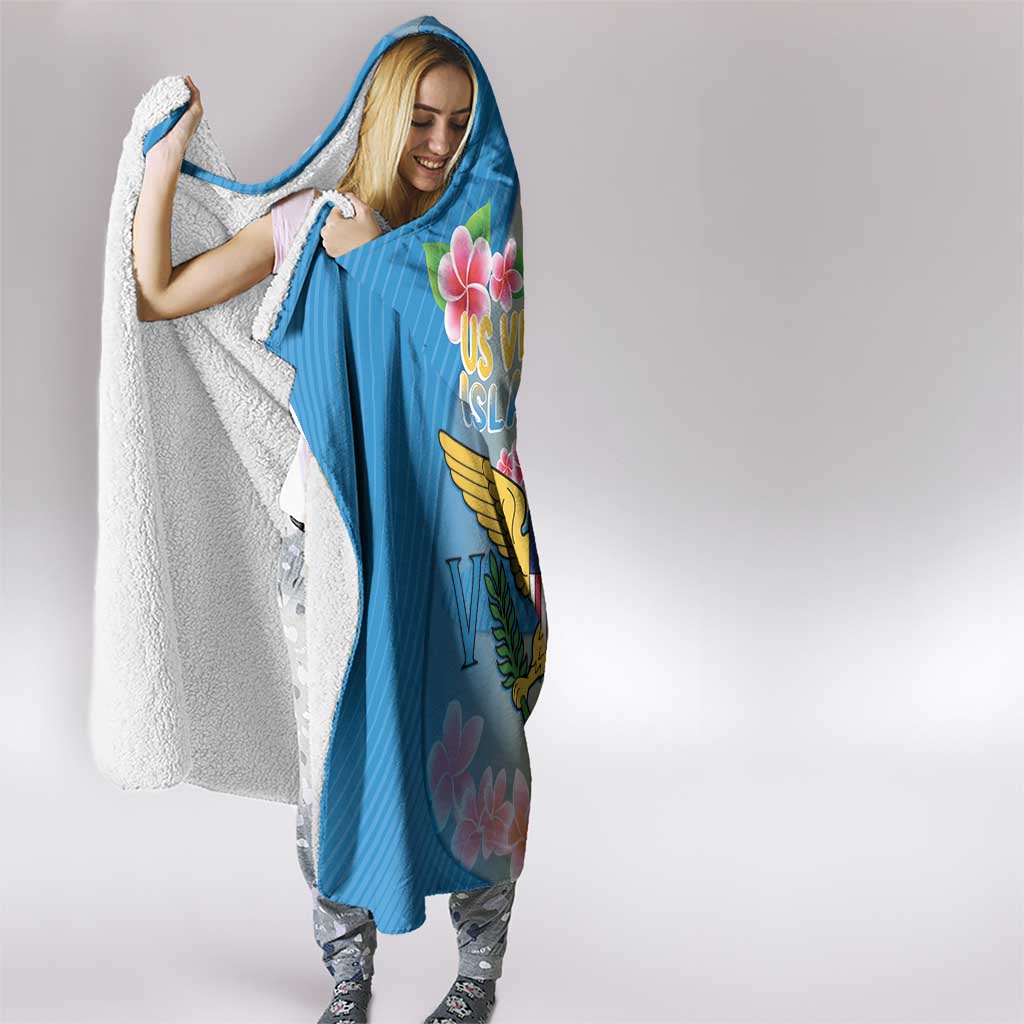 US Virgin Islands Hooded Blanket Coat of Arms Plumeria Curve Style - Wonder Print Shop