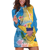 US Virgin Islands Hoodie Dress Coat of Arms Plumeria Curve Style - Wonder Print Shop