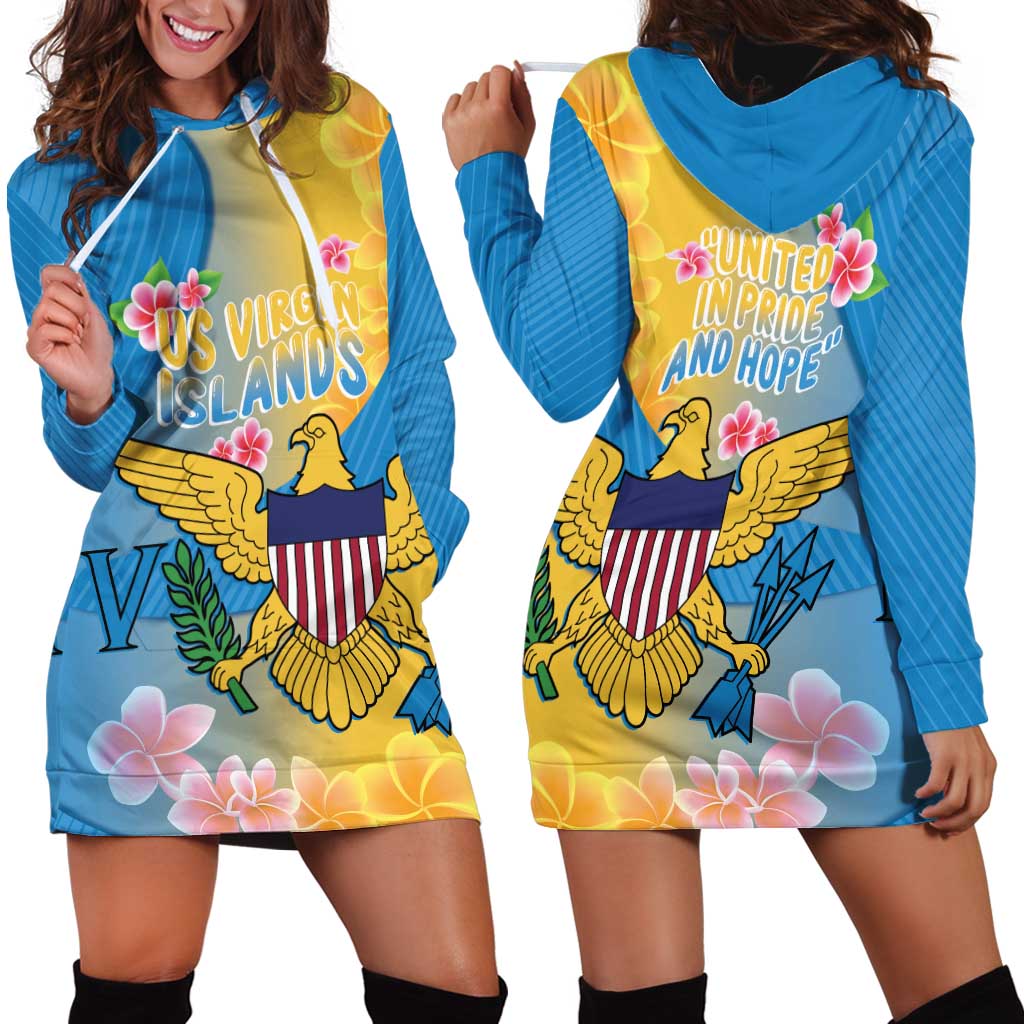 US Virgin Islands Hoodie Dress Coat of Arms Plumeria Curve Style - Wonder Print Shop