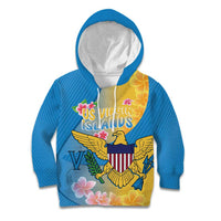US Virgin Islands Kid Hoodie Coat of Arms Plumeria Curve Style - Wonder Print Shop