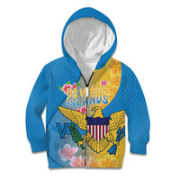 US Virgin Islands Kid Hoodie Coat of Arms Plumeria Curve Style - Wonder Print Shop
