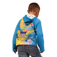 US Virgin Islands Kid Hoodie Coat of Arms Plumeria Curve Style - Wonder Print Shop