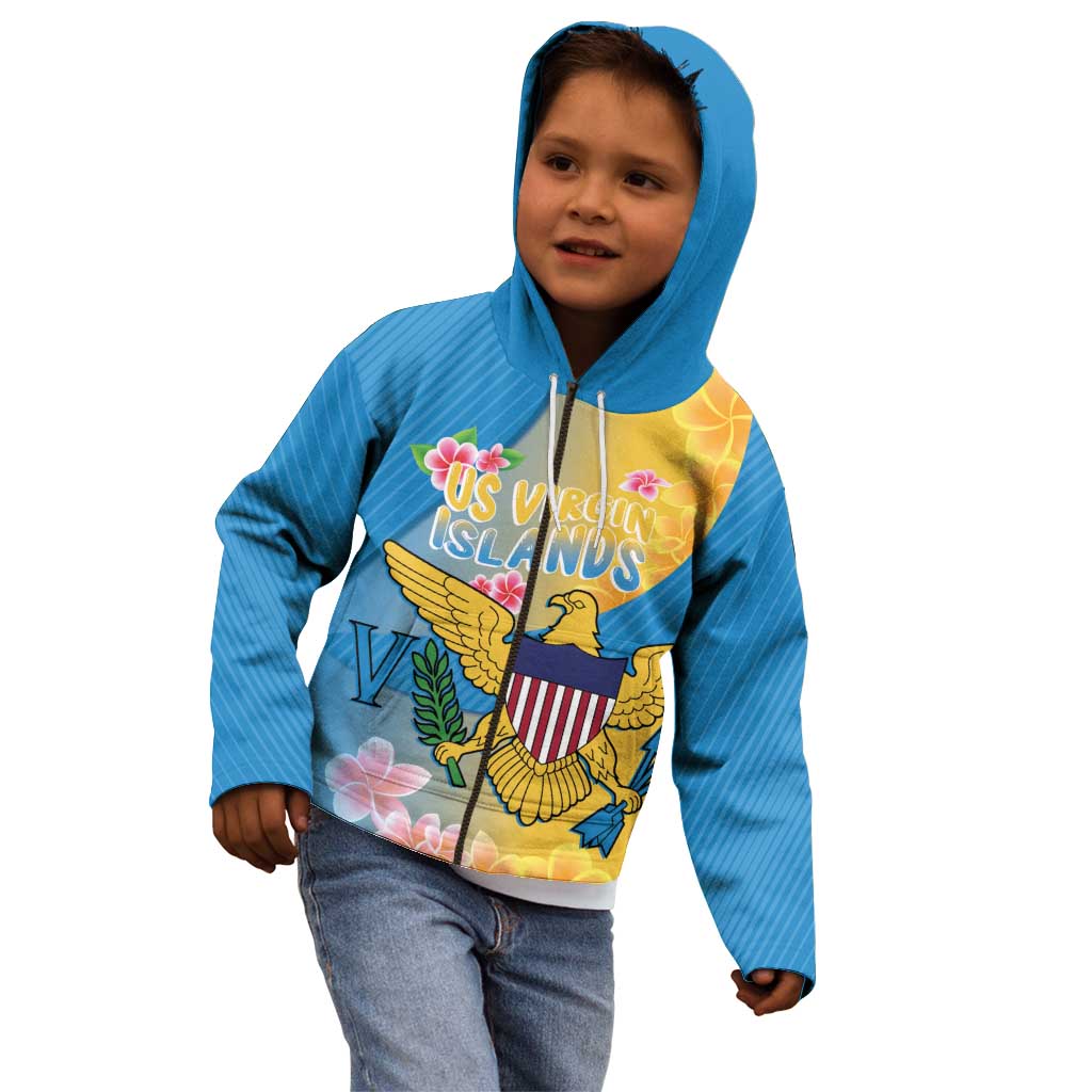 US Virgin Islands Kid Hoodie Coat of Arms Plumeria Curve Style - Wonder Print Shop