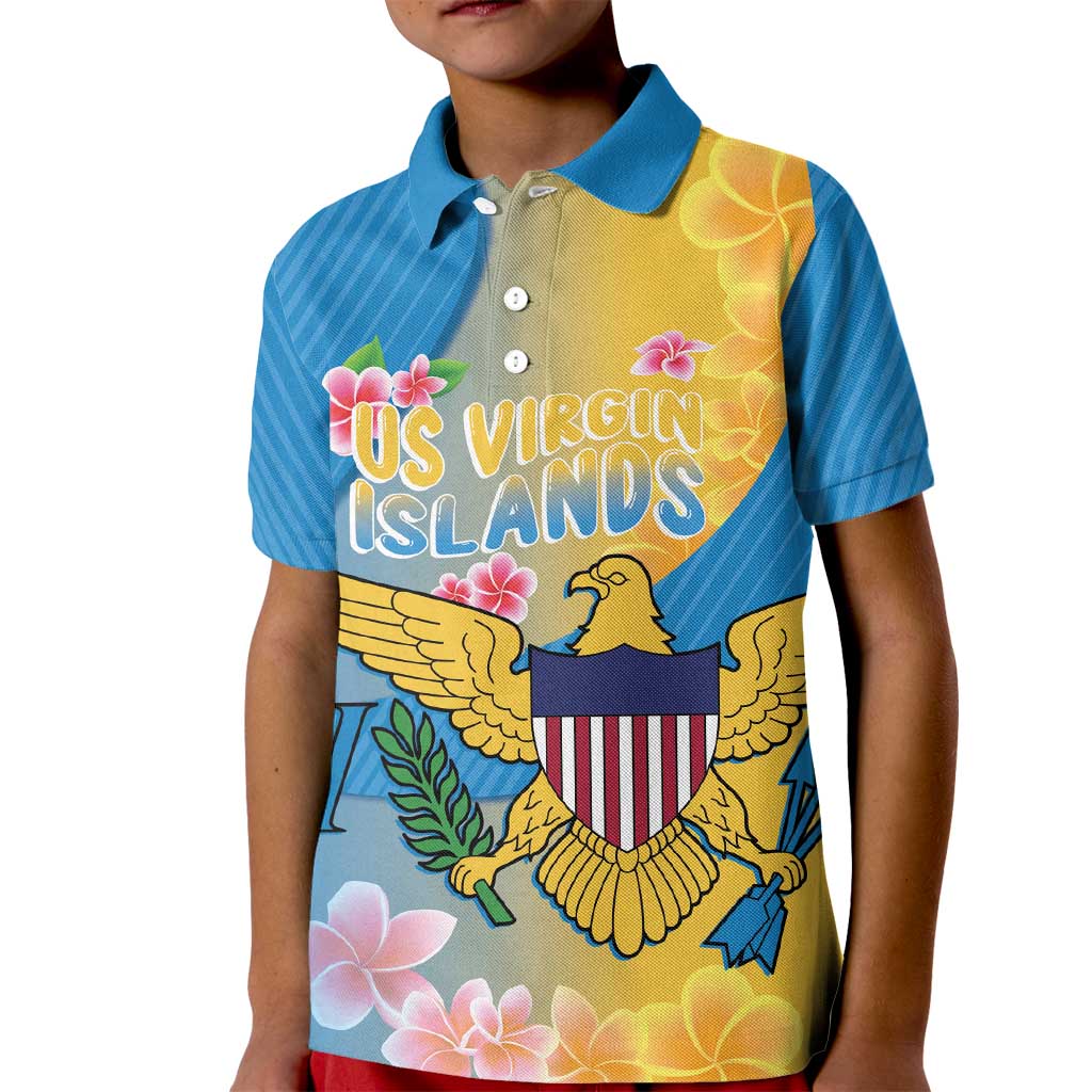 US Virgin Islands Kid Polo Shirt Coat of Arms Plumeria Curve Style - Wonder Print Shop
