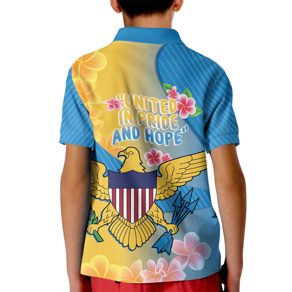 US Virgin Islands Kid Polo Shirt Coat of Arms Plumeria Curve Style - Wonder Print Shop