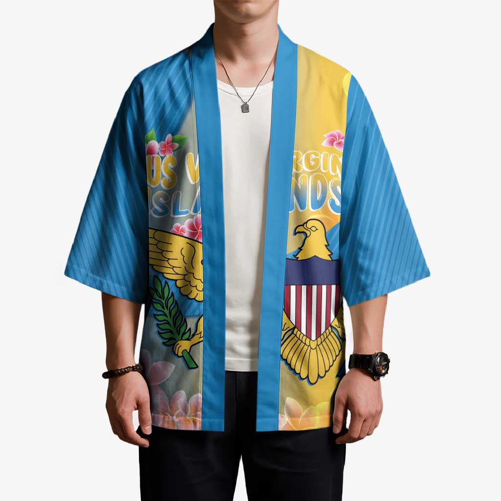 US Virgin Islands Kimono Coat of Arms Plumeria Curve Style - Wonder Print Shop