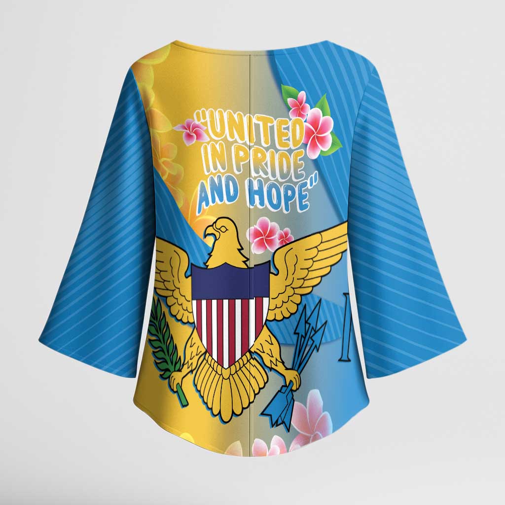 US Virgin Islands Kimono Sleeve Blouse Coat of Arms Plumeria Curve Style - Wonder Print Shop