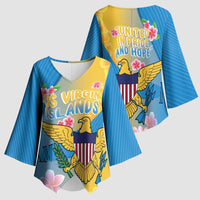 US Virgin Islands Kimono Sleeve Blouse Coat of Arms Plumeria Curve Style - Wonder Print Shop