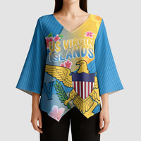 US Virgin Islands Kimono Sleeve Blouse Coat of Arms Plumeria Curve Style - Wonder Print Shop
