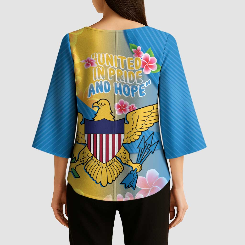 US Virgin Islands Kimono Sleeve Blouse Coat of Arms Plumeria Curve Style - Wonder Print Shop