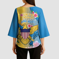 US Virgin Islands Kimono Sleeve Blouse Coat of Arms Plumeria Curve Style - Wonder Print Shop