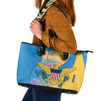 US Virgin Islands Leather Tote Bag Coat of Arms Plumeria Curve Style - Wonder Print Shop