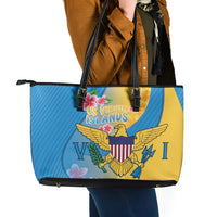 US Virgin Islands Leather Tote Bag Coat of Arms Plumeria Curve Style - Wonder Print Shop