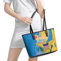 US Virgin Islands Leather Tote Bag Coat of Arms Plumeria Curve Style - Wonder Print Shop