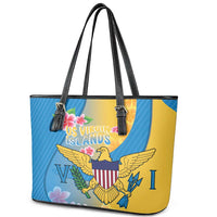 US Virgin Islands Leather Tote Bag Coat of Arms Plumeria Curve Style - Wonder Print Shop