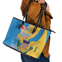 US Virgin Islands Leather Tote Bag Coat of Arms Plumeria Curve Style - Wonder Print Shop
