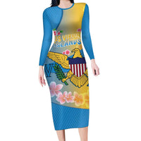 US Virgin Islands Long Sleeve Bodycon Dress Coat of Arms Plumeria Curve Style - Wonder Print Shop