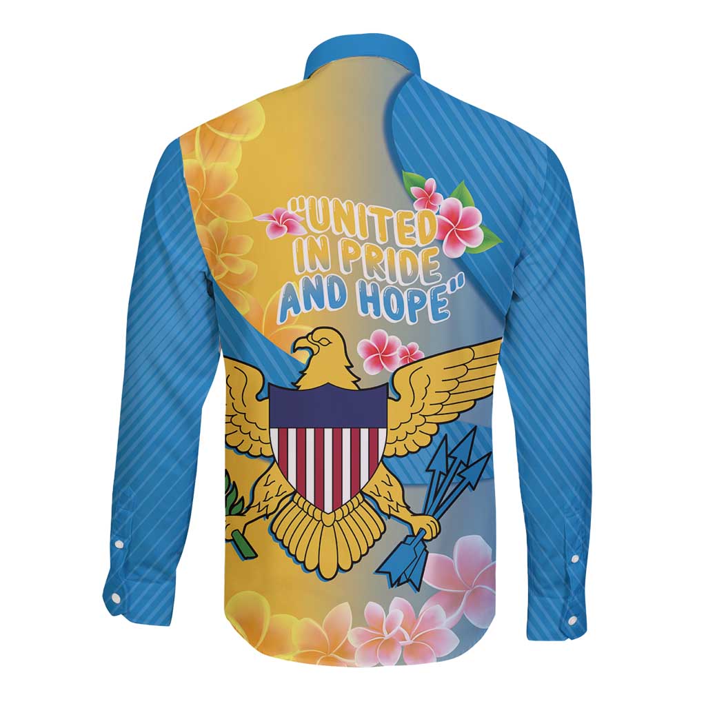 US Virgin Islands Long Sleeve Button Shirt Coat of Arms Plumeria Curve Style - Wonder Print Shop
