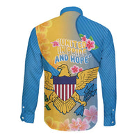 US Virgin Islands Long Sleeve Button Shirt Coat of Arms Plumeria Curve Style - Wonder Print Shop