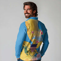 US Virgin Islands Long Sleeve Polo Shirt Coat of Arms Plumeria Curve Style - Wonder Print Shop