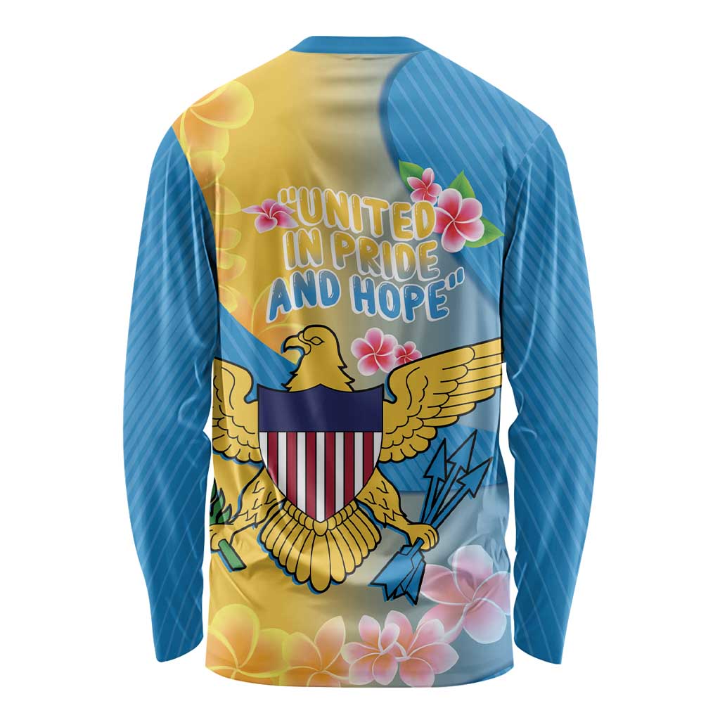 US Virgin Islands Long Sleeve Shirt Coat of Arms Plumeria Curve Style - Wonder Print Shop