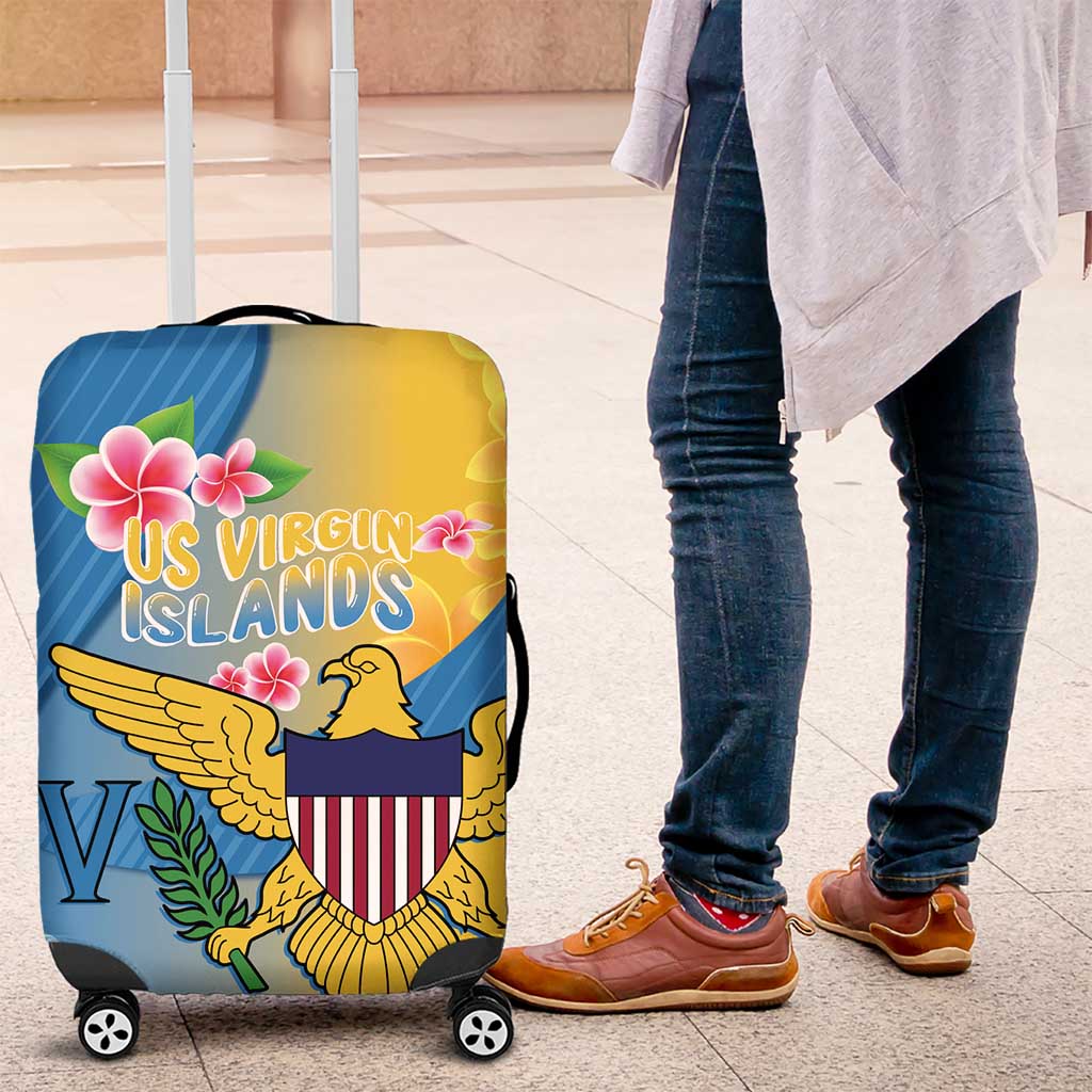 US Virgin Islands Luggage Cover Coat of Arms Plumeria Curve Style - Wonder Print Shop
