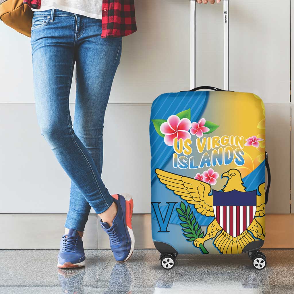US Virgin Islands Luggage Cover Coat of Arms Plumeria Curve Style - Wonder Print Shop
