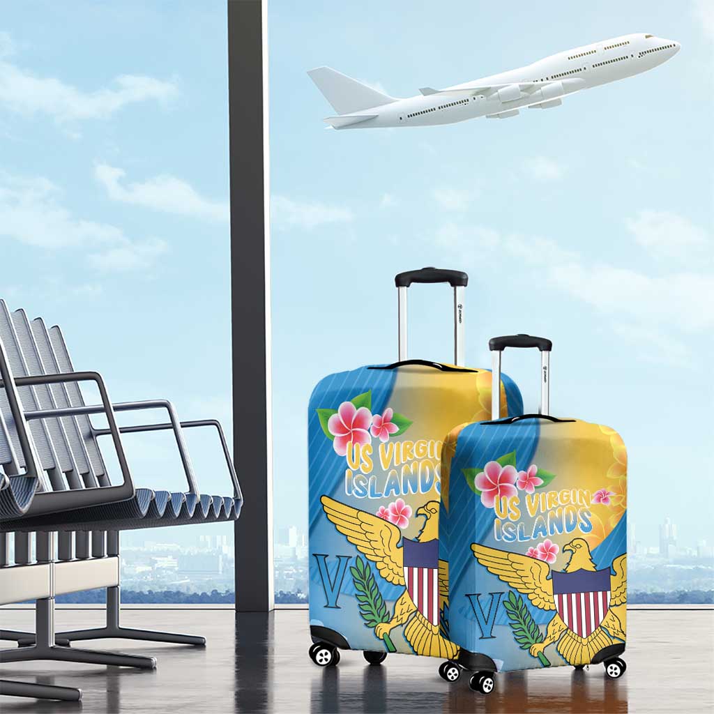 US Virgin Islands Luggage Cover Coat of Arms Plumeria Curve Style - Wonder Print Shop
