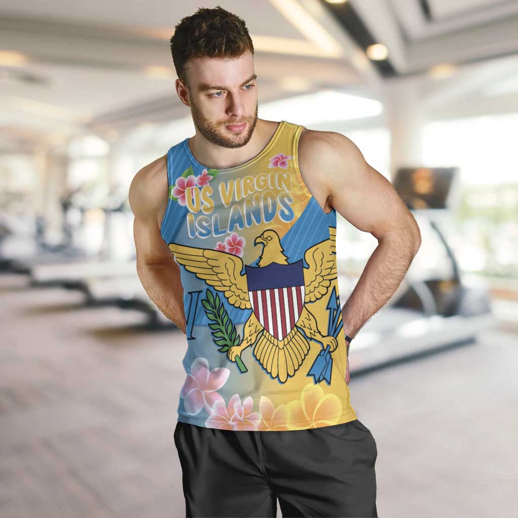 US Virgin Islands Men Tank Top Coat of Arms Plumeria Curve Style - Wonder Print Shop