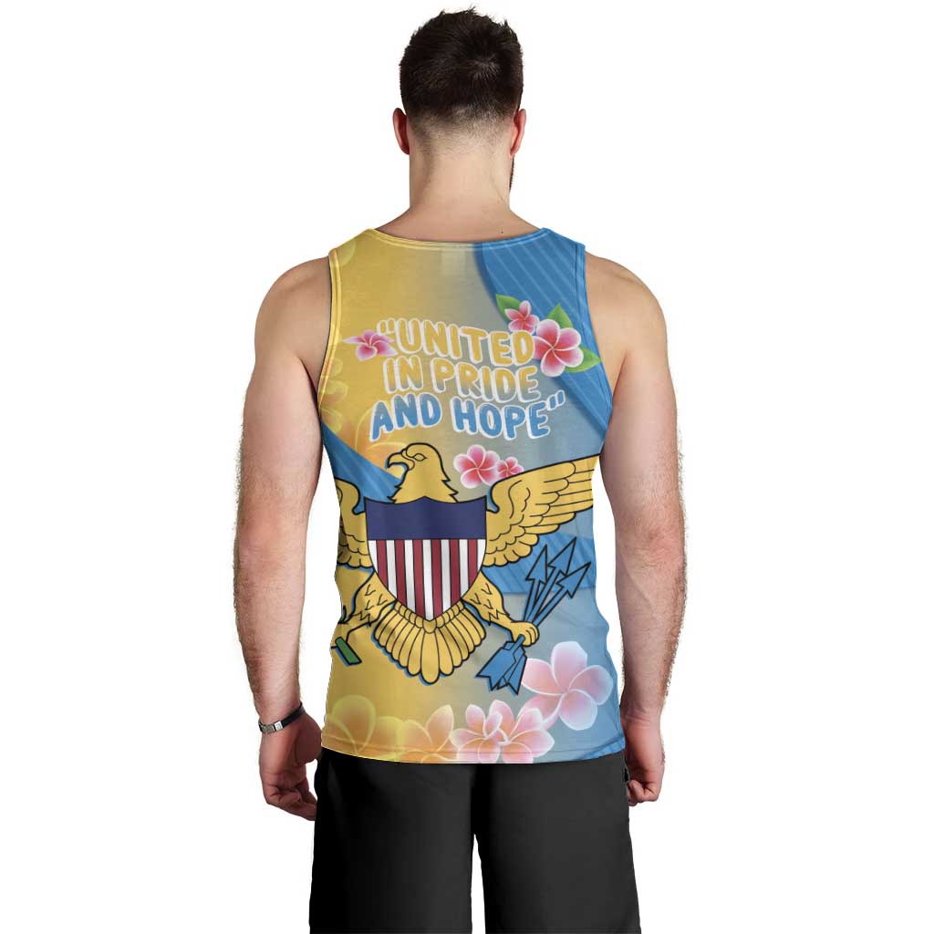 US Virgin Islands Men Tank Top Coat of Arms Plumeria Curve Style - Wonder Print Shop