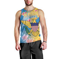 US Virgin Islands Men Tank Top Coat of Arms Plumeria Curve Style - Wonder Print Shop