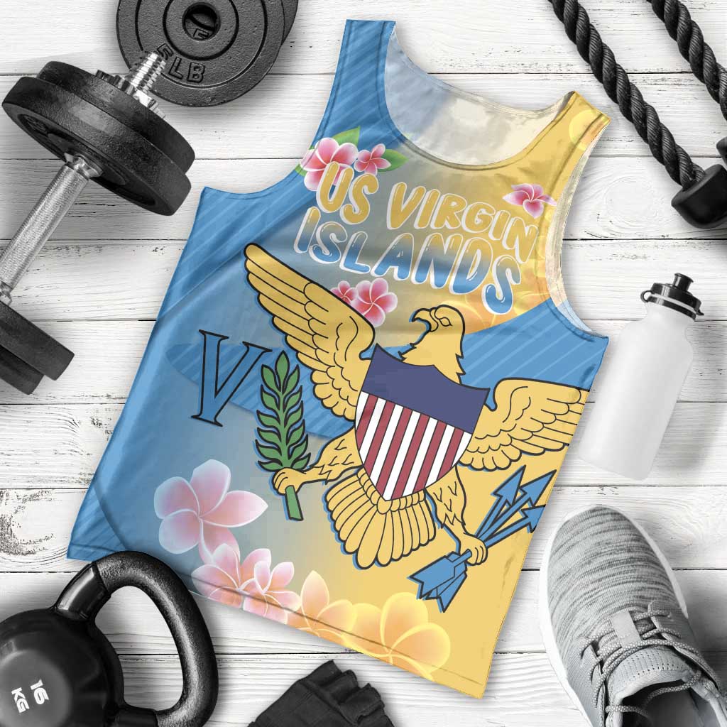 US Virgin Islands Men Tank Top Coat of Arms Plumeria Curve Style - Wonder Print Shop