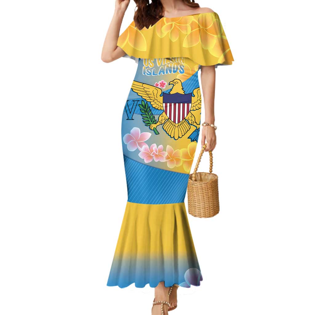 US Virgin Islands Mermaid Dress Coat of Arms Plumeria Curve Style - Wonder Print Shop