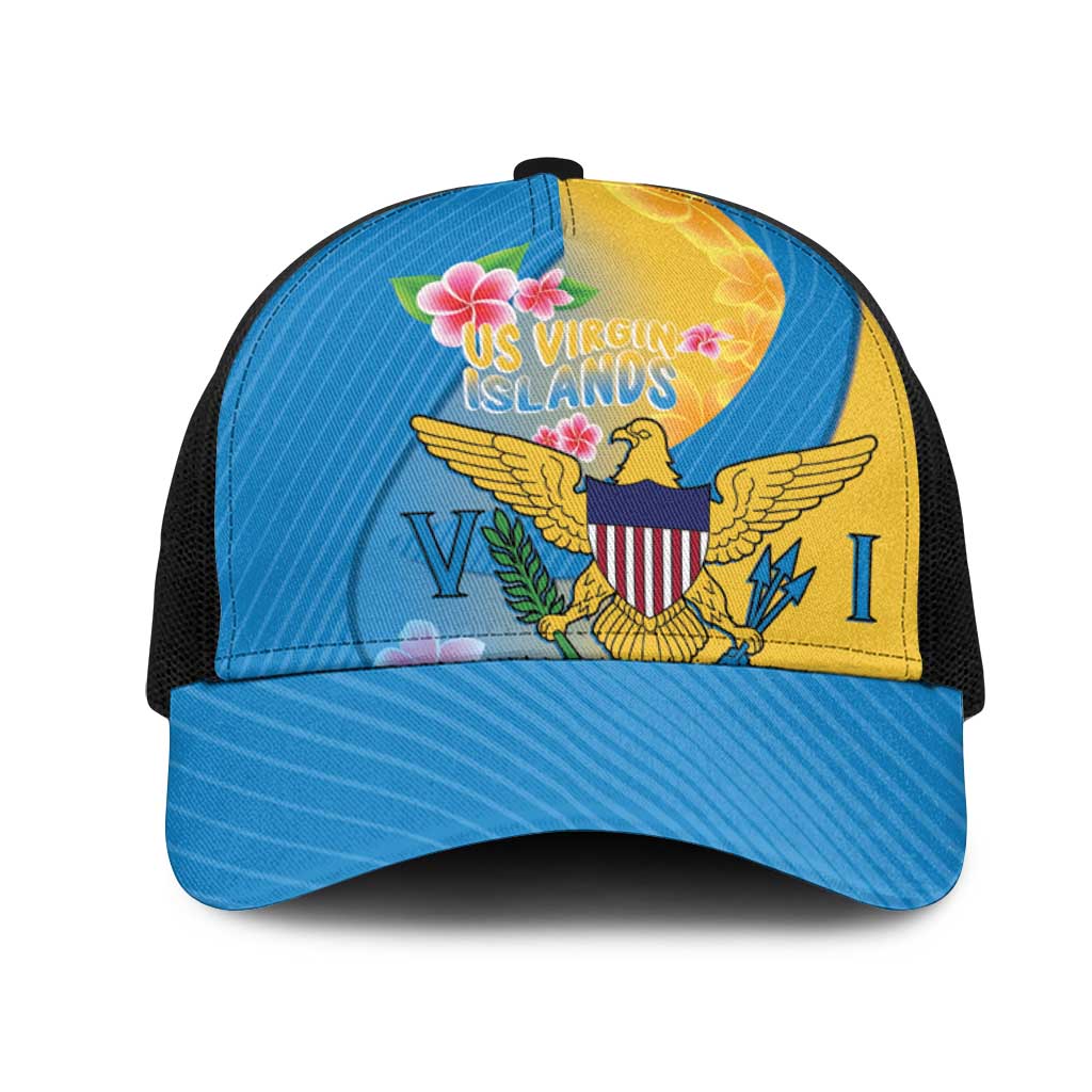US Virgin Islands Mesh Trucker Cap Coat of Arms Plumeria Curve Style - Wonder Print Shop