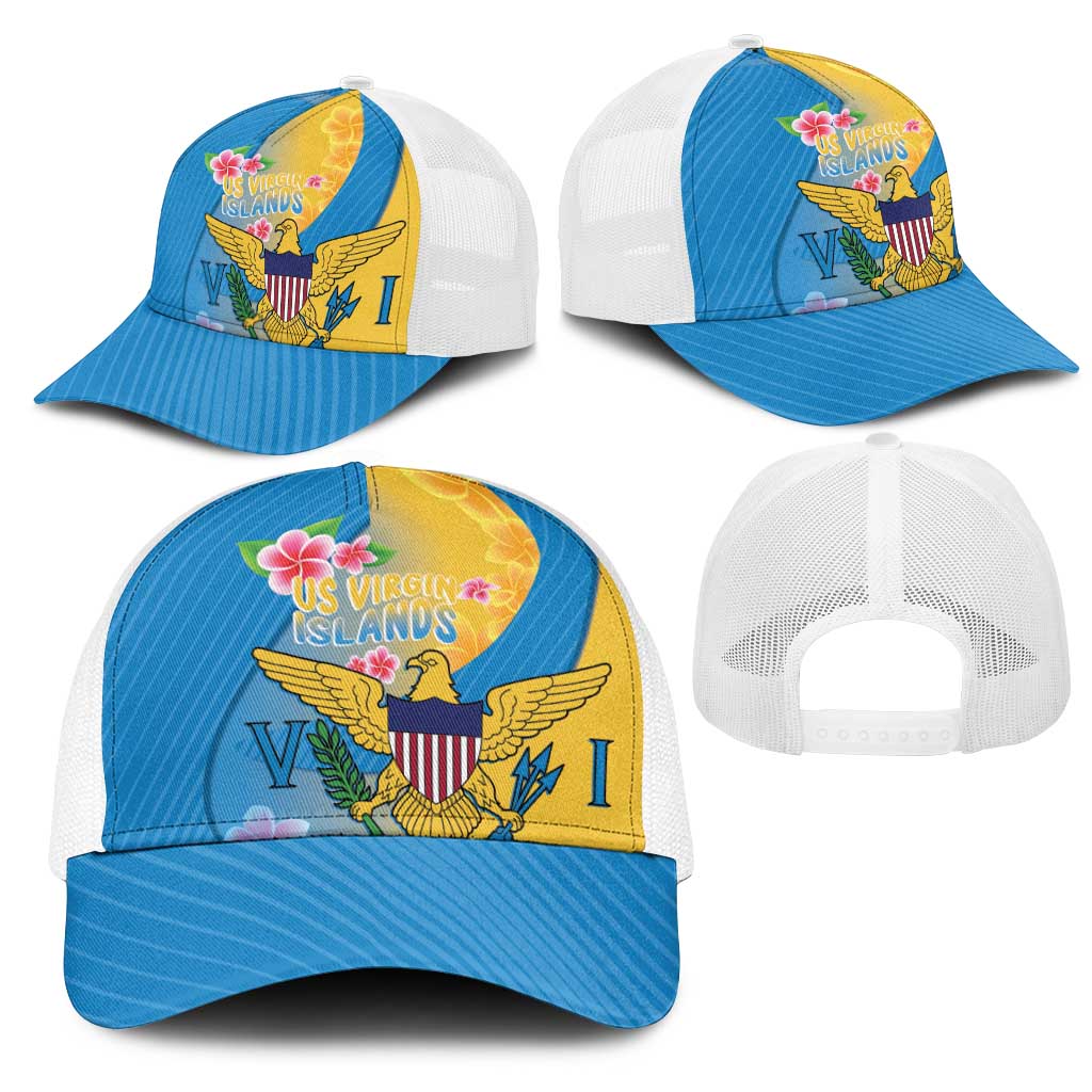 US Virgin Islands Mesh Trucker Cap Coat of Arms Plumeria Curve Style - Wonder Print Shop