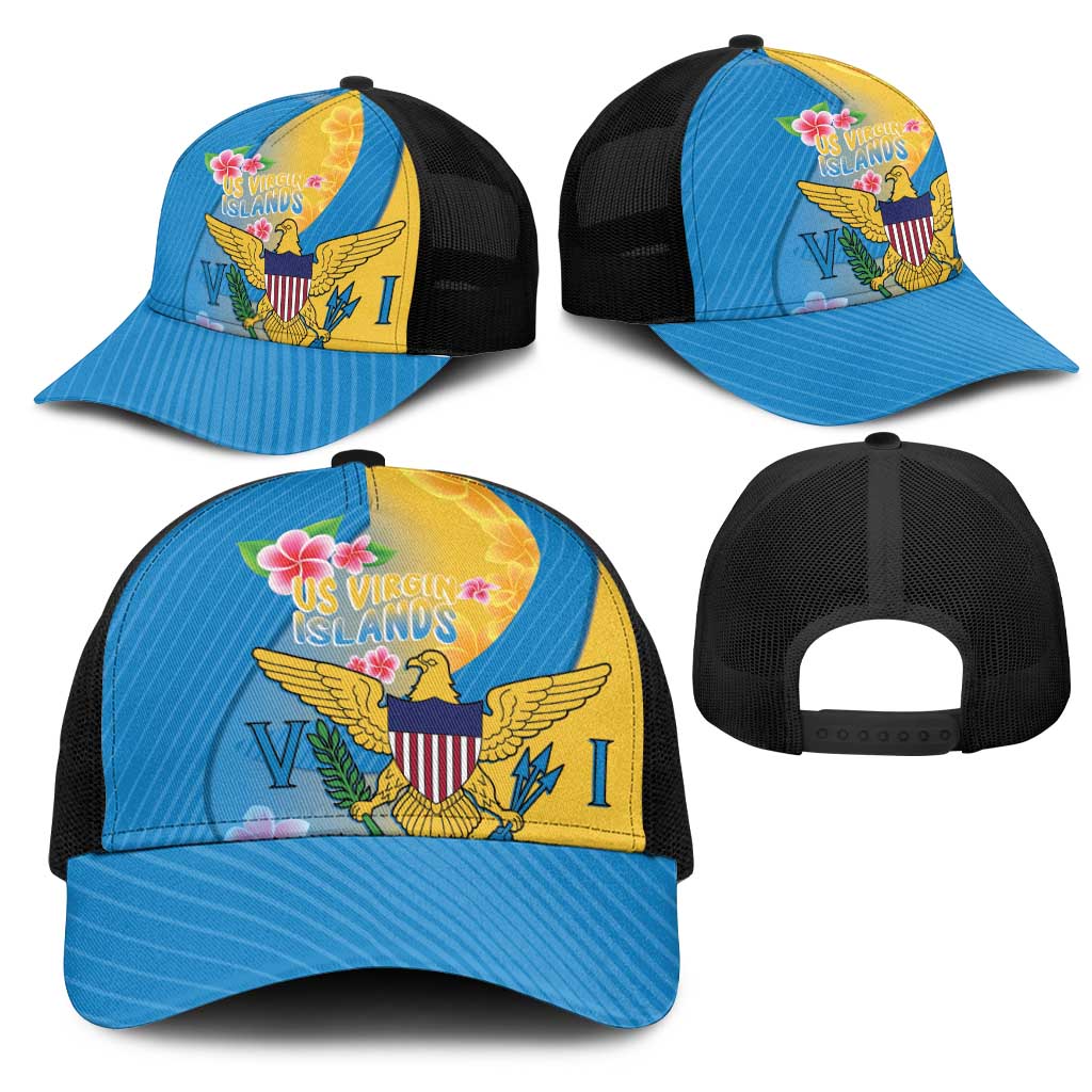 US Virgin Islands Mesh Trucker Cap Coat of Arms Plumeria Curve Style - Wonder Print Shop