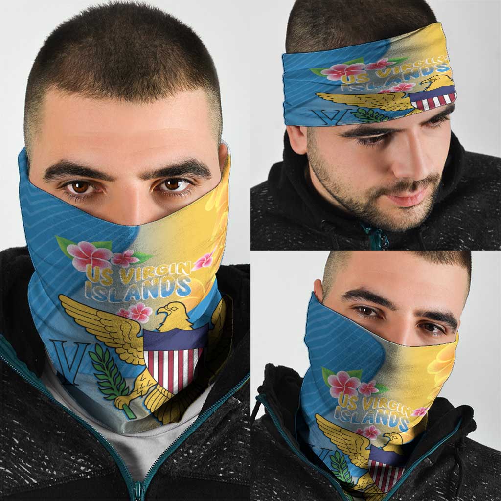 US Virgin Islands Neck Gaiter Coat of Arms Plumeria Curve Style - Wonder Print Shop