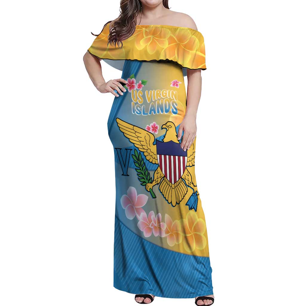 US Virgin Islands Off Shoulder Maxi Dress Coat of Arms Plumeria Curve Style - Wonder Print Shop