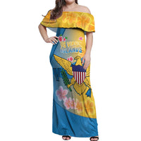 US Virgin Islands Off Shoulder Maxi Dress Coat of Arms Plumeria Curve Style - Wonder Print Shop